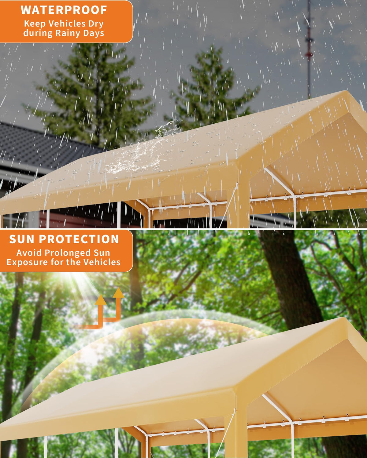 10x20FT Heavy Duty Metal Famel Carport,Outdoor Canopy for Vehicles,Reinforced Carports,Waterproof Anti-UV and All-Weather Use Permanent Shelter Car Port,Yellow