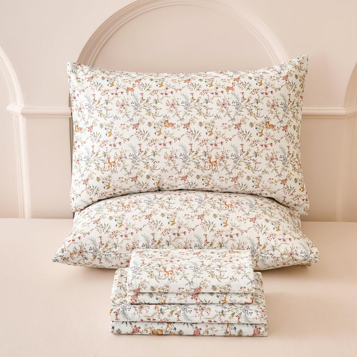 Huborise Orange Queen Sheet Set 400TC 100% Cotton Flannel-Like Warm Luxury Animal & Floral Bed Sheets 4Pc Deep Pocket 17.5", Double Brushed Extra Soft Breathable, Fall/Winter French Country Bedding
