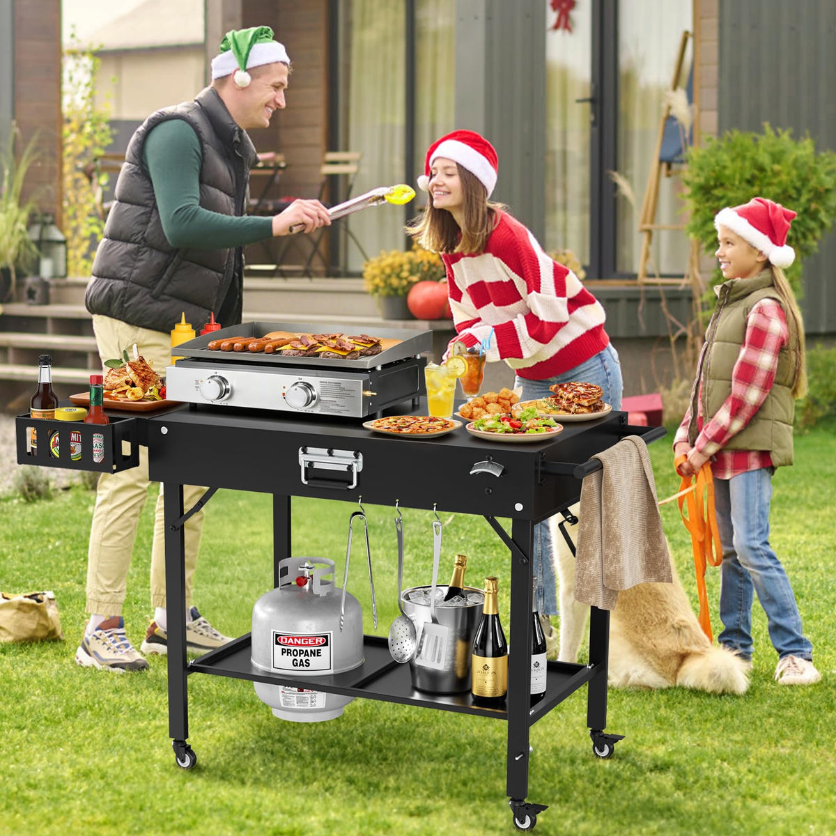 Baotree Outdoor Pizza Oven Table for Blackstone Griddle, Grill Cart Pizza Oven Stand, Foldable Cart Table with Wheels for Ninja, Cuisinart, Gozney, Solo Stove, BBQ Prep Tables Station, 46"x22"x29"