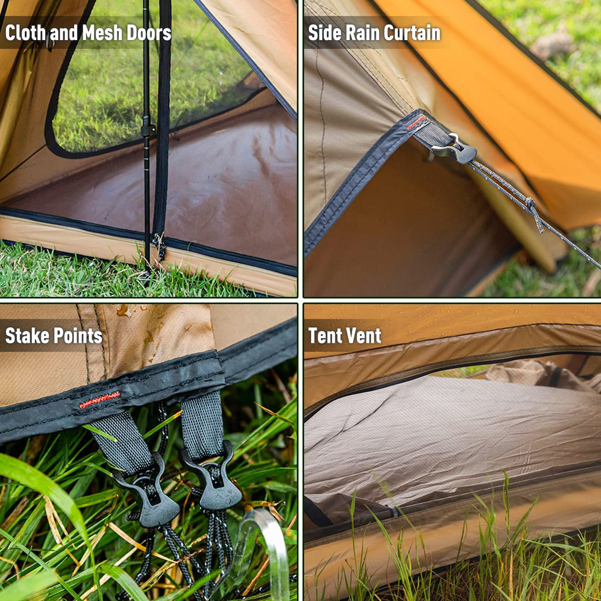 POMOLY Camping Hot Tent Bushcraft Tents, STOVEHUT 70 3.0 Shelter with 2 Tarp Poles and 2 Tent Poles for 1-2 Person Hiking, Backpacking (Without a Fireproof Ground Sheet)