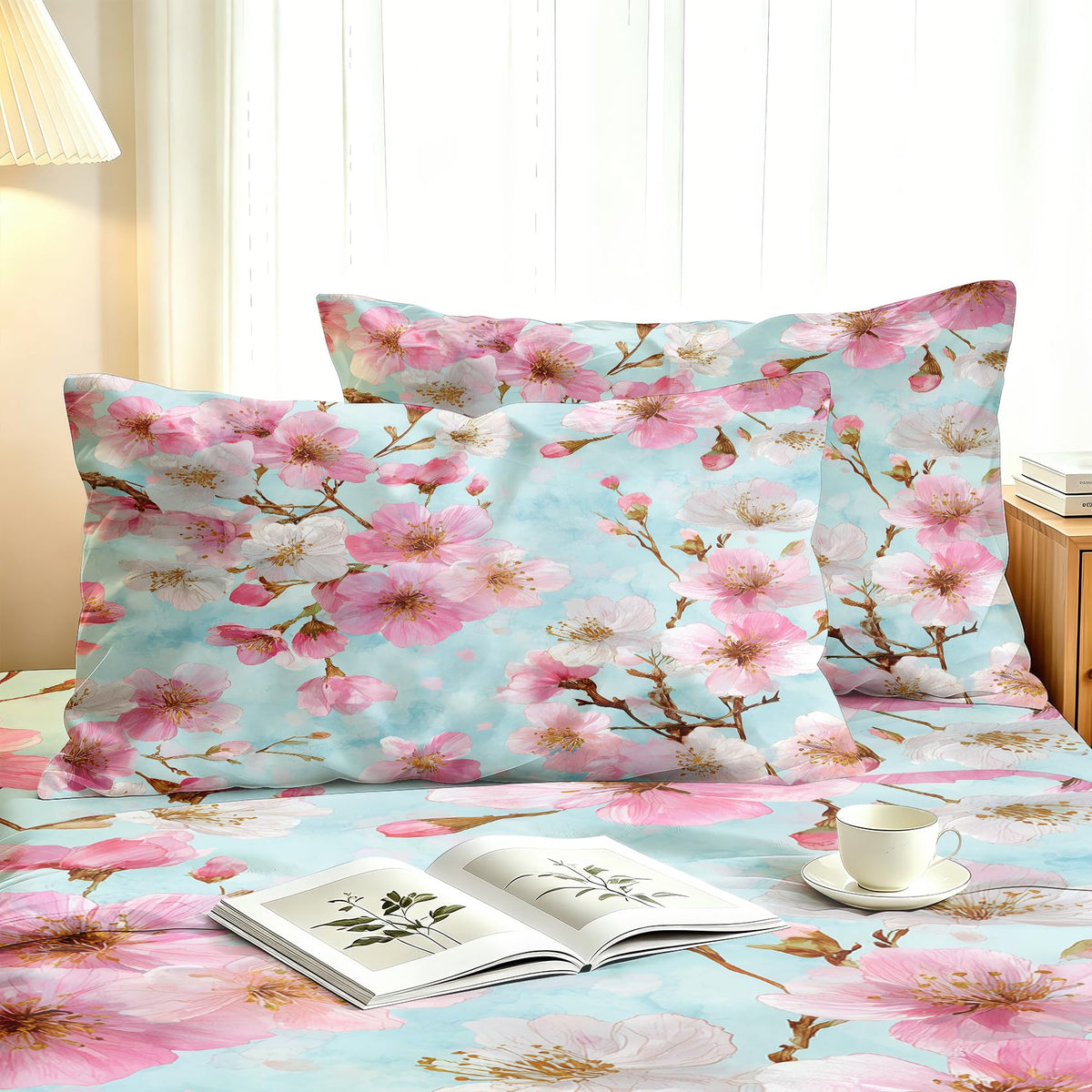 Cherry Blossom Full Bedding Set Spring Floral Sheet Sets