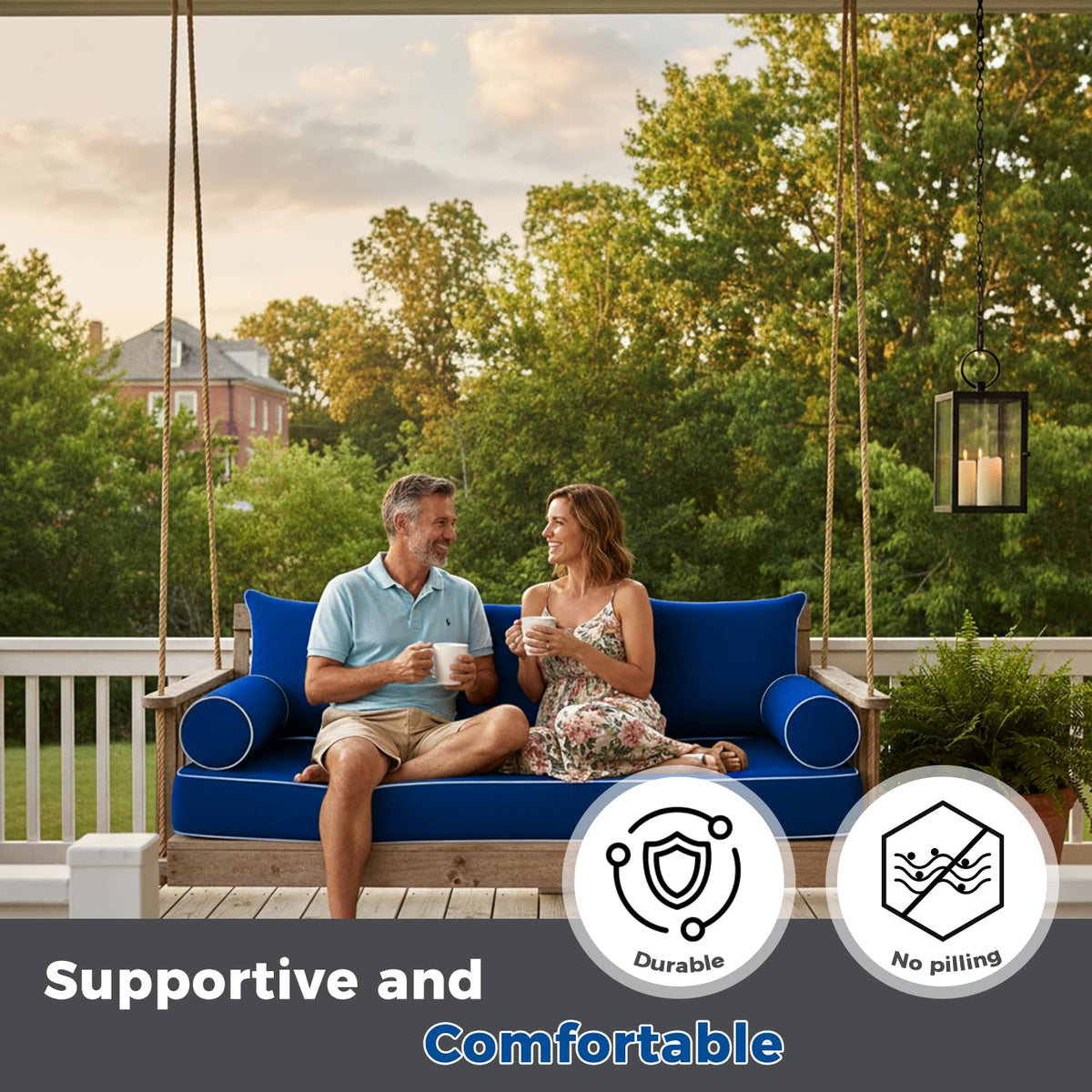 Twin Size Outdoor Daybed Mattress Cover，Outdoor Twin Cushion Cover for Swing Bed with Zipper，Porch Swing Bed Mattress Bolster Pillow Fitted Sheet Covers，Only Covers (Navy blue, 75*39*6in)