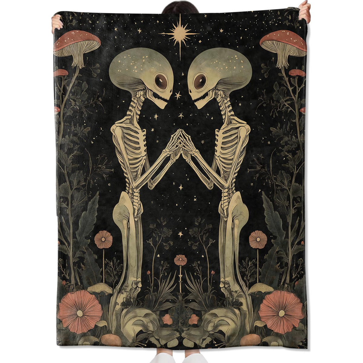 amepay Alien Skeleton Blanket Gifts for Kids Adult Women Men,Mystical Starry Night Flannel Throw Blankets,Soft Comfy Lightweight for Modern Home Couch Bed Sofa Decor,Space Sci-Fi Lovers 60x50in