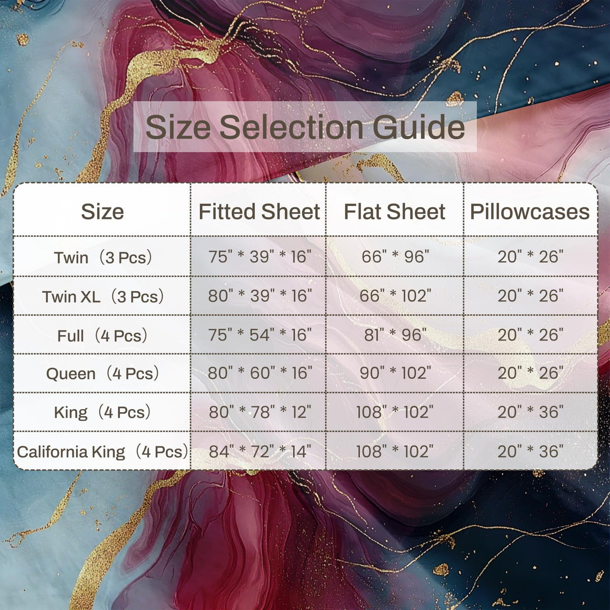 Marble Full Bedding Set Modern Abstract Sheet Sets, Purple Blue Gold