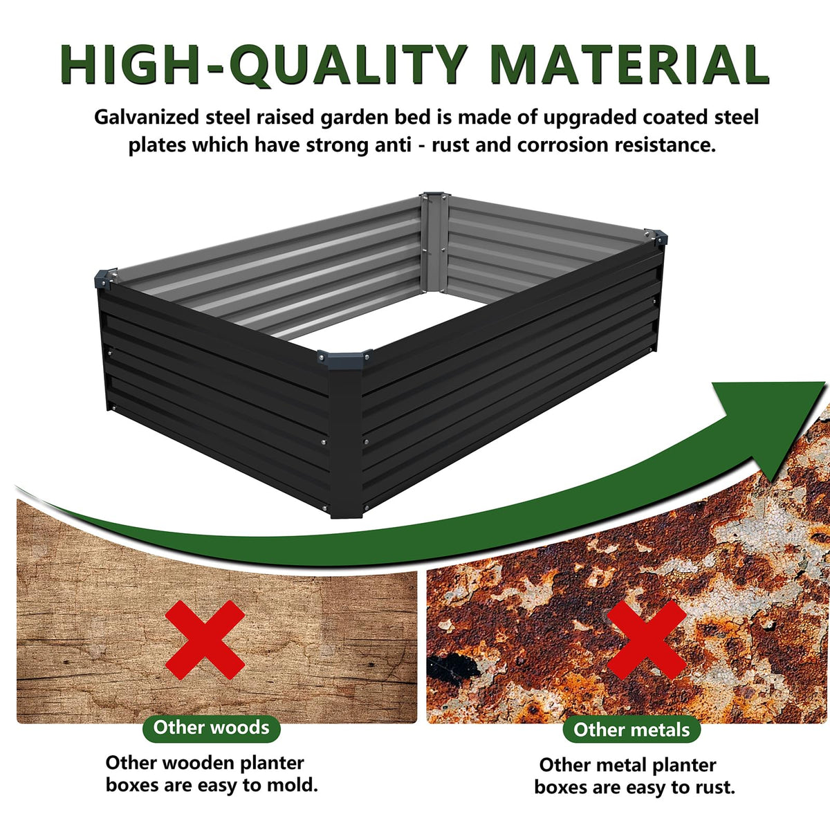ZUNUDA 4×3×1FT(2PCS) Galvanized Raised Garden Bed Kit Metal Planter Boxes,Large Raised Garden Bed for Planting Vegetables,Flowers,Herbs -Black