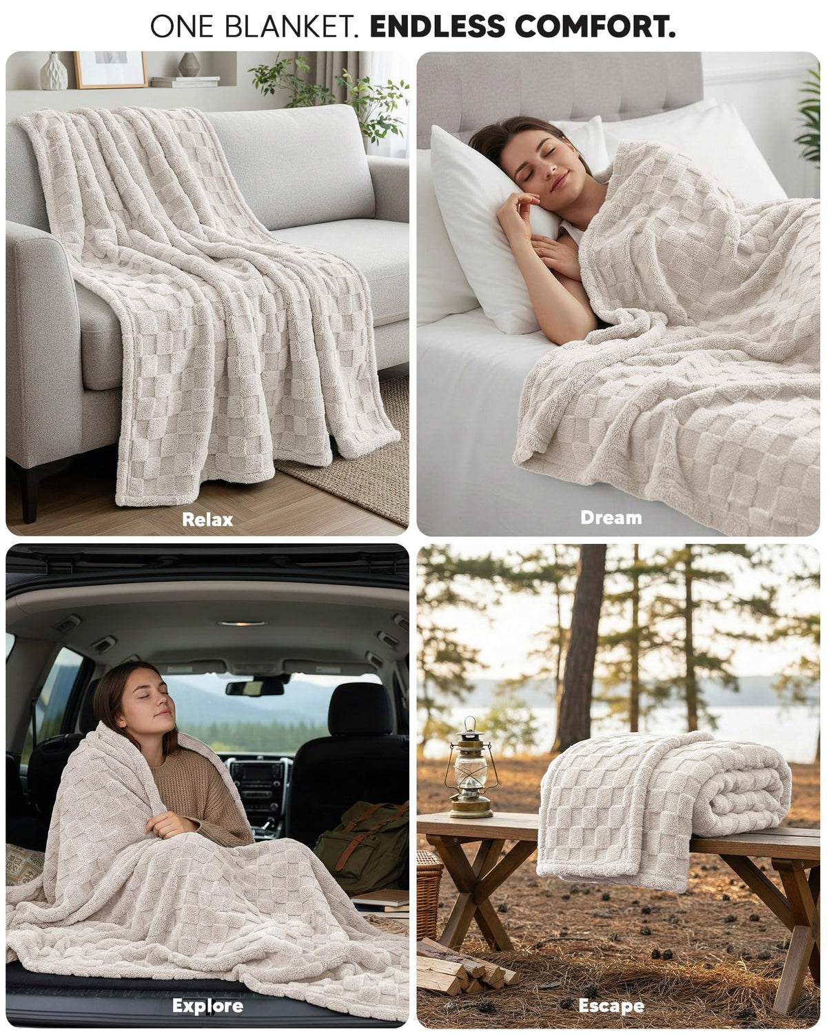 Utopia Bedding Linen Checkered Fleece Throw Blanket for Couch, Sofa, Soft Plush Cozy Blanket for Women and Men Home Decor, Ultra Comfy Travel-Friendly Throws, 50x60 Inches