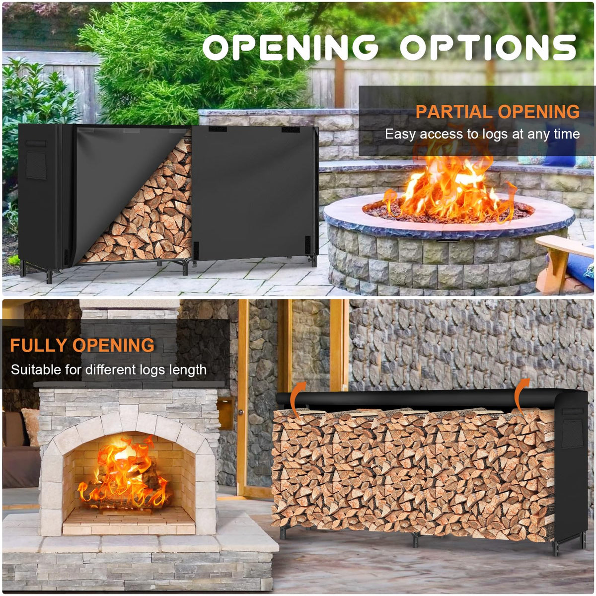 Gtongoko 8FT Firewood Rack Outdoor with Cover, Heavy Duty Wood Storage Racks with 600D Oxford Weather Resistant Waterproof Fabric Cover, Outdoor Firewood Holder