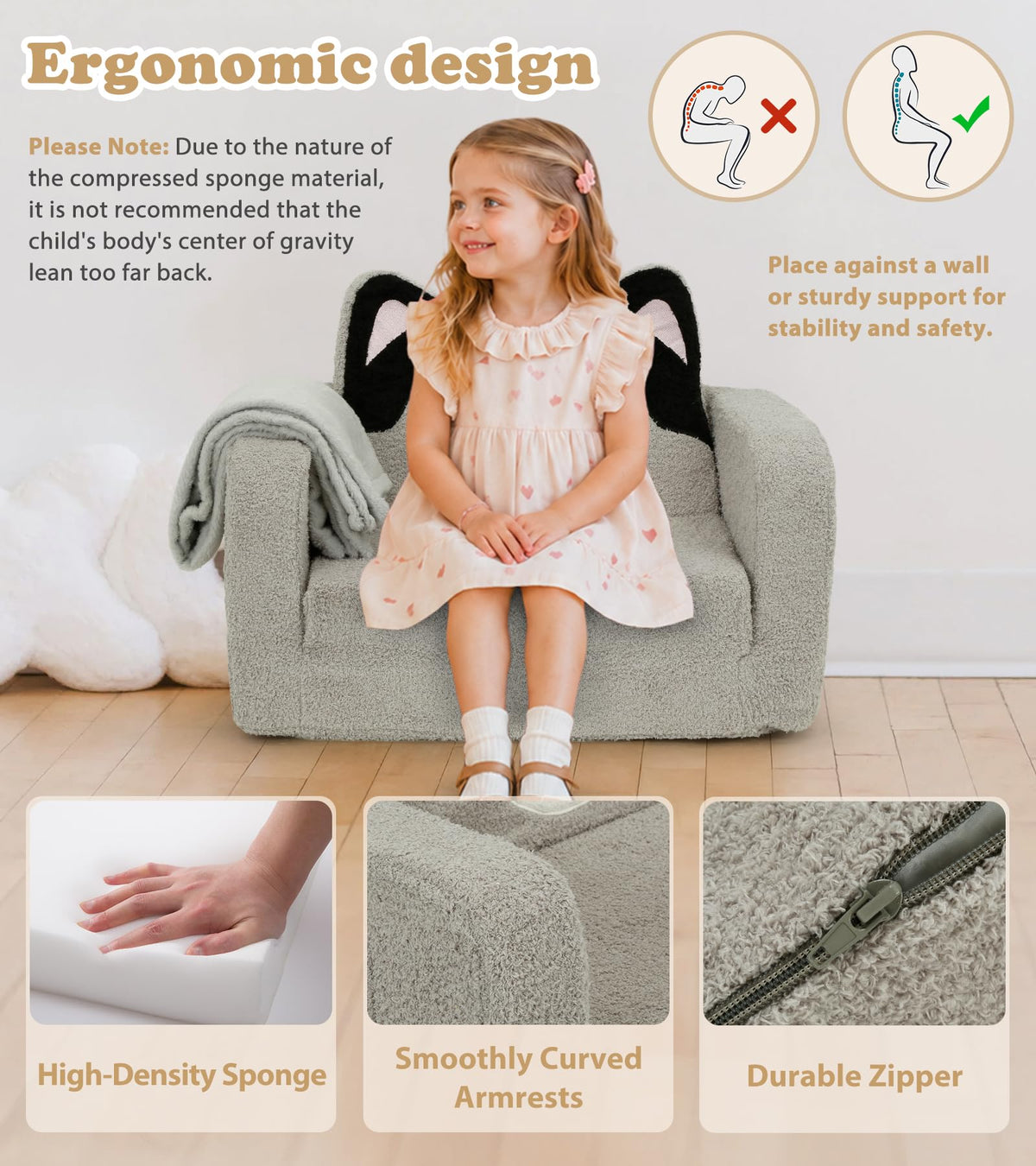 Foryoomi Upgraded Kids Couch, 2-in-1 Soft Top-Flip Fold Out with Blanket, Comfy Convertible Plush Sofa Chair, Great Gifts for Little Ones, Husky