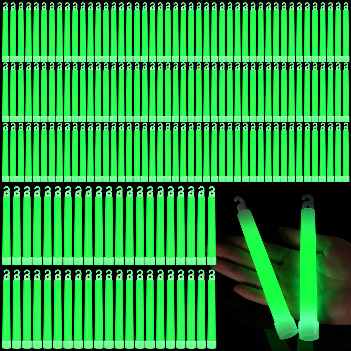 Sotiff 300 Pcs Bright 6 Inch Large Glow Sticks Bulk Emergency Glow in The Dark Sticks with 12 Hour Duration for Camping Hiking Outdoor Parties Activities Survival Storms (Green)
