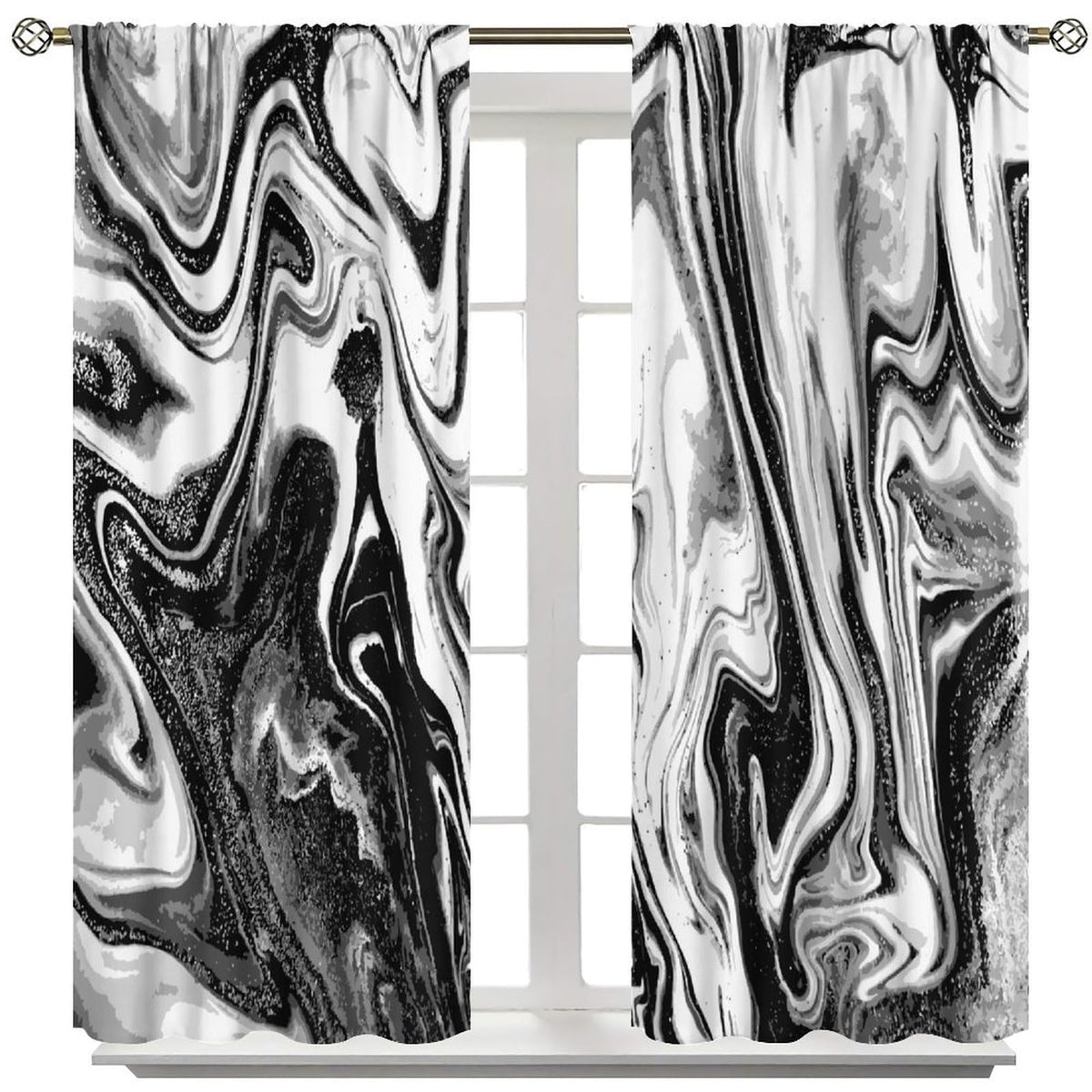 Kurtect Marble Blackout Curtain,Black and White Abstract Aesthetic Print Watercolor Window Curtains for Bedroom Cafe Dining Room Office Living Room Kitchen Drapes,42x45 in