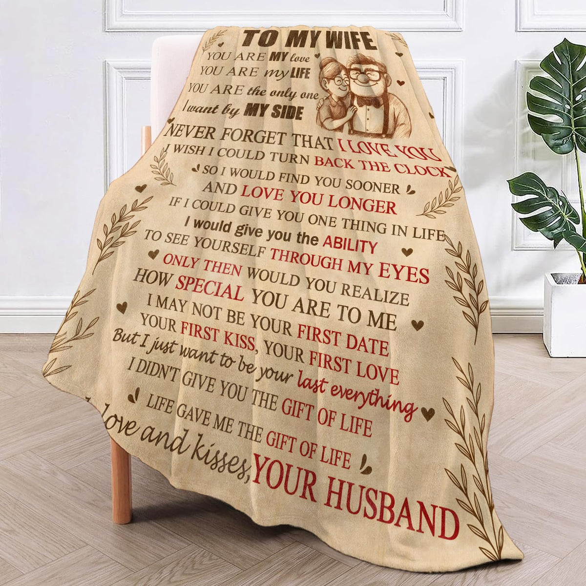 TRYYN Gifts for to My Wife Blanket,Romantic Love Letter Flannel Throw,50x60in,Anniversary Wedding Valentine’s Day Present from Husband to Wife Women Her,Lightweight Blankets for Couch Living Room
