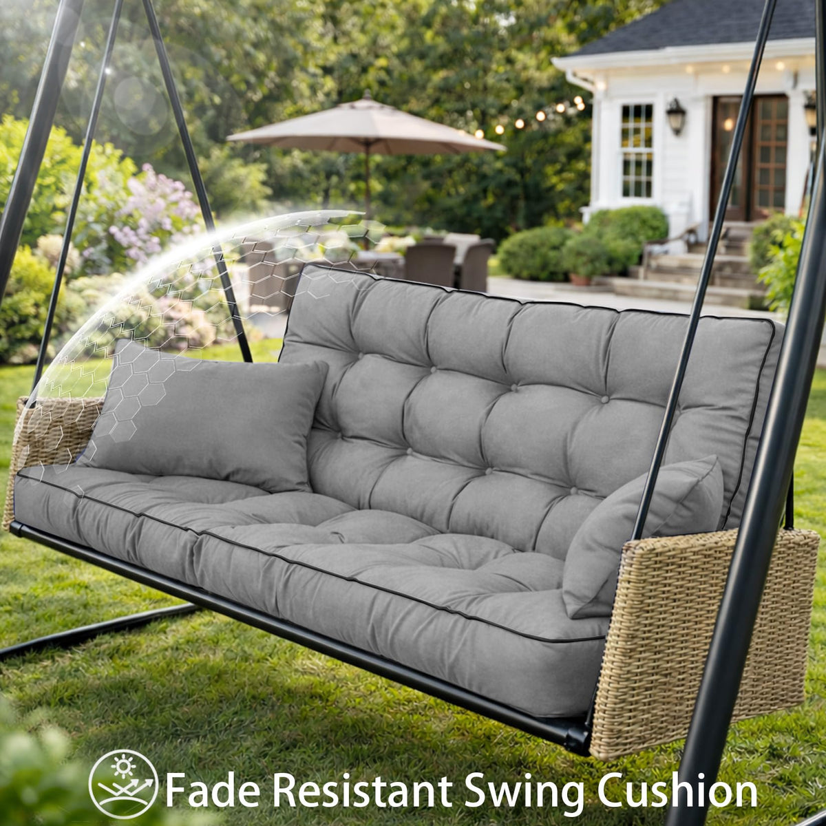 Kerkrot Porch Swing Cushions, Waterproof & Fade Resistant Outdoor Swing Cushion 70 Inch, Swing Cushions 3 Seater Replacement for Outdoor Furniture, Patio, Garden (Light Gray, 70 x 40 inch)
