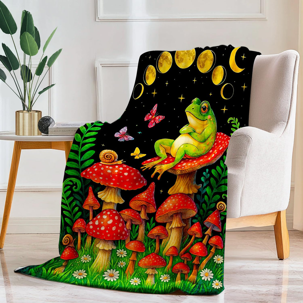 Mushroom Blanket Mushroom Frog Throw Blanket Super Soft Plush Flannel Fleece Bedding Gifts for Boys Girls Men Women Lovers Adults Stuff for Couch Sofa Bed Room Decor 50"X60"