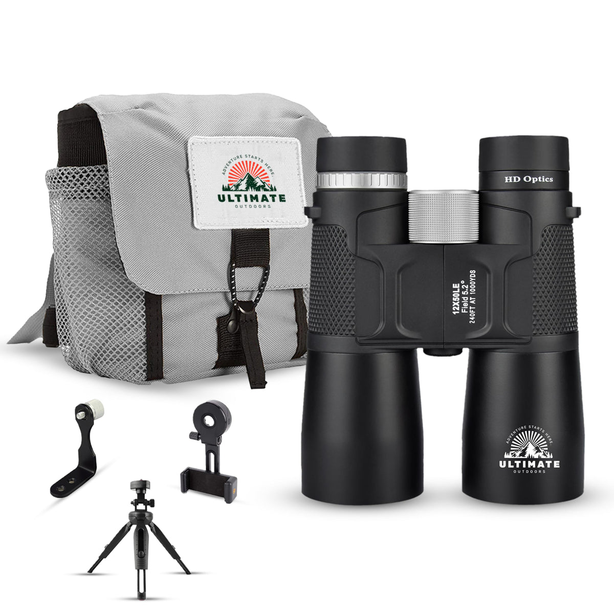 Ultimate Outdoors 12x50 HD Binoculars for Adults – Powerful Waterproof Binoculars with Phone Adapter & Tripod Mount | BaK-4 Prism for Bird Watching, Hunting, Stargazing, Travel & Cruise