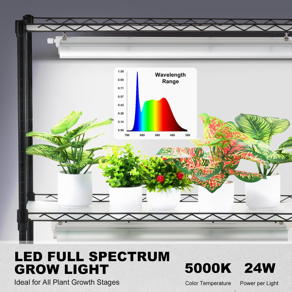VEVOR DIY Plant Stand with Grow Light, 6-Tier Large Tall Plant Shelf with 192W 5000K Full Spectrum Grow Lights, Indoor Grow Light Shelf with Wheels for Seed Starting 29.5" L x 13.8" W x 70.9" H