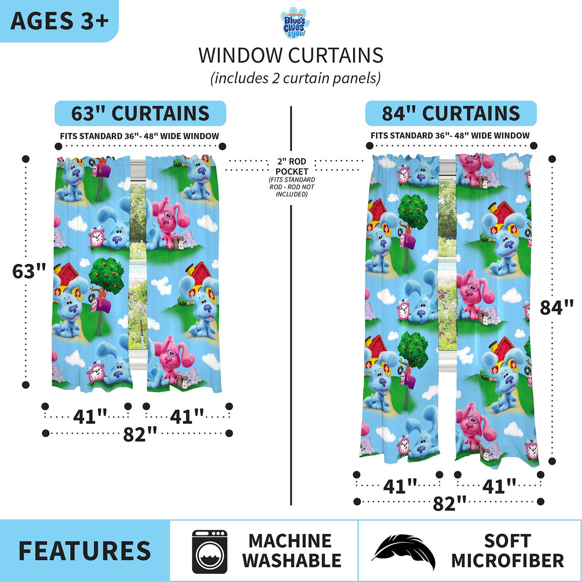 Franco Kids Room Window Curtains Drapes Set, 82 in x 63 in, Blues Clues
