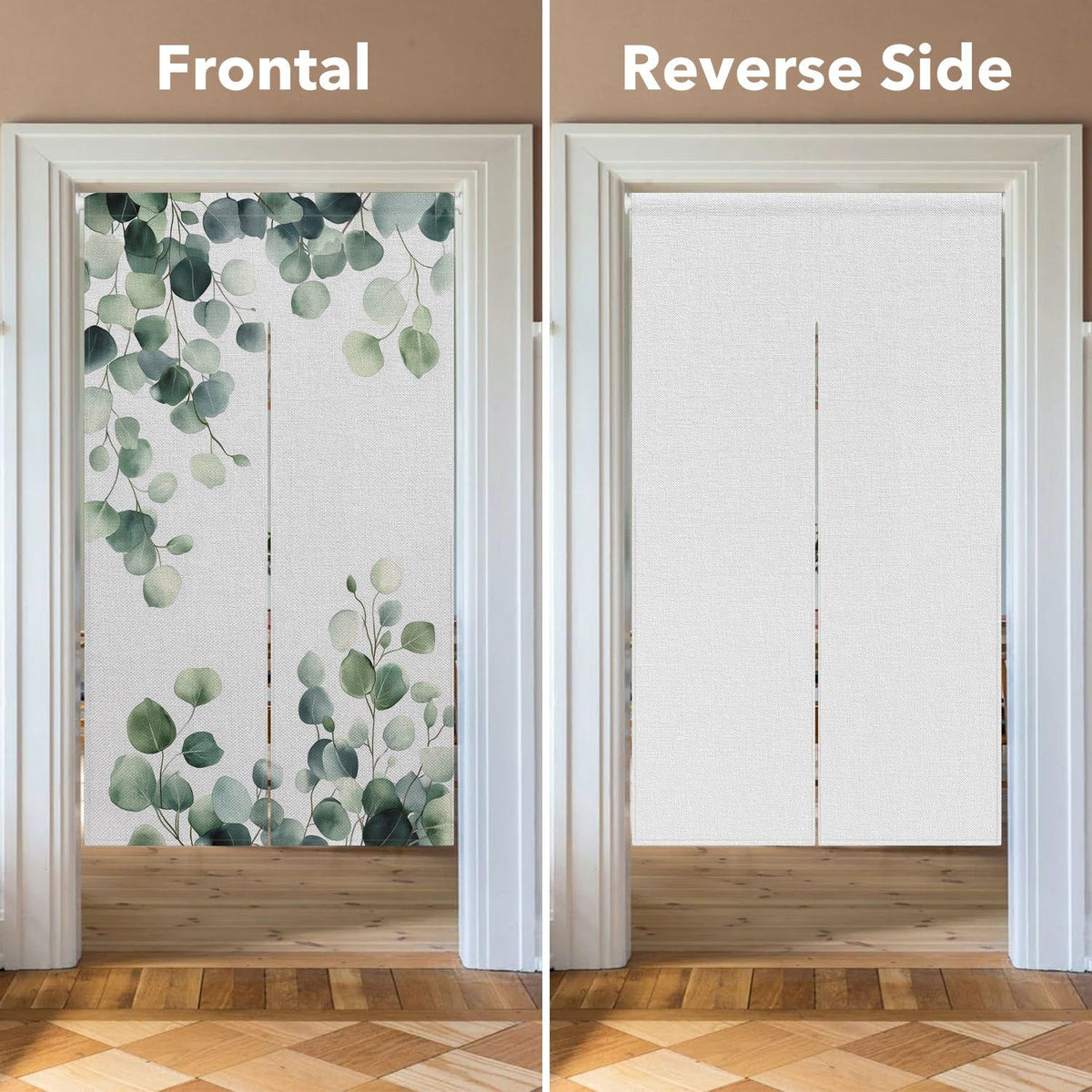 Leowefowa Green Leaves Eucalyptus Doorway Curtain Tapestry Panel for Wall Hanging Japanese Noren Bedroom Partition Kithchen Divider Bathroom Door Decor, 33.5"x 70.9"