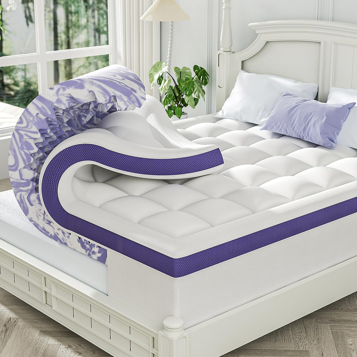 ChiXpace Dual Layer 4 Inch Memory Foam Mattress Topper Twin - 2 Inch Gel Memory Foam and 2 Inch Pillow Top Mattress Pad, 7-Zone Egg Crate 2-in-1 Design (White)