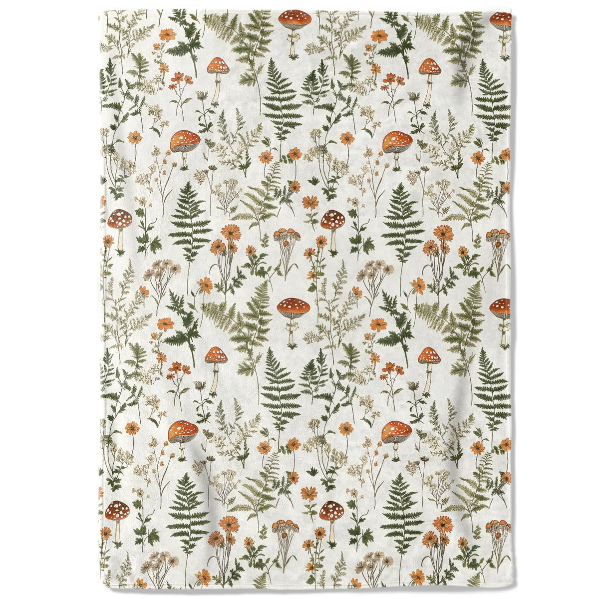 coedoaes Botanical Fleece Blanket - 50x60in Mushroom Fern Wildflower Throw Blankets,Soft Cozy Lightweight, Ideal for Living Room Home Nature Decor and Kids Women Girls Spring Gifts