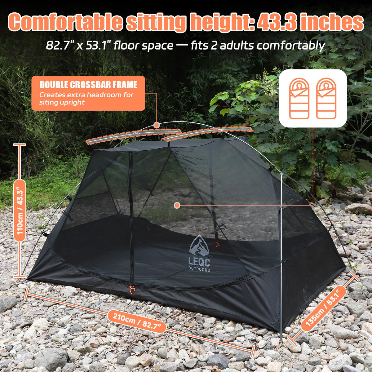 LEQC 2 Person Lightweight Backpacking Tent – 5000mm Waterproof Silicone Nylon, 7001 Aluminum Poles, YKK Zippers, Compact 3-Season Hiking & Camping Tent with Front Vestibule
