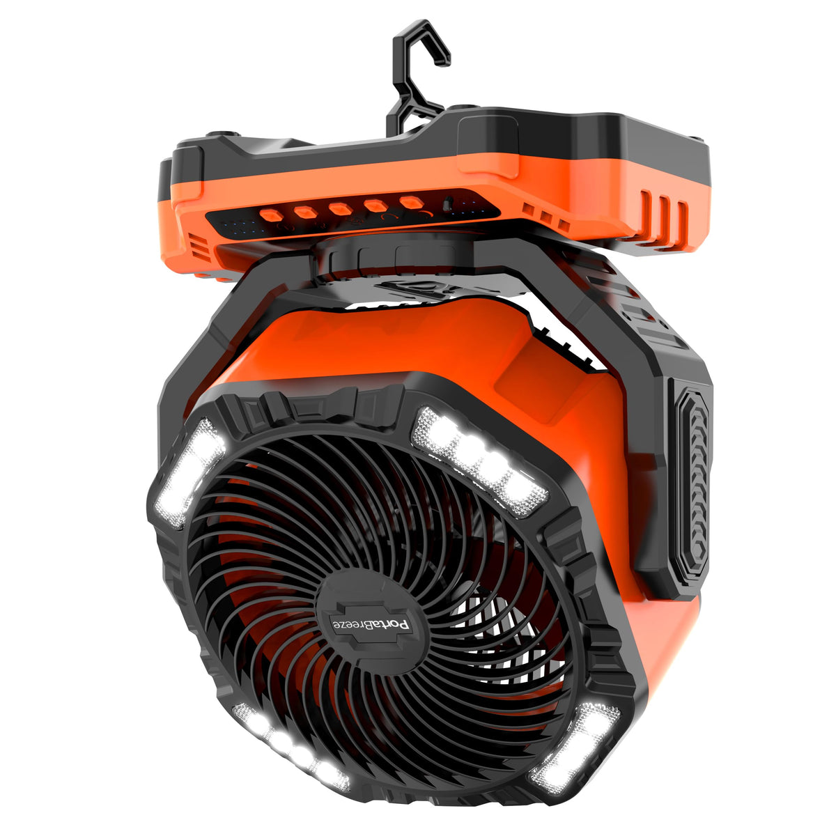 Porta Breeze 40000mAh Rechargeable Camping Fan w Light, Portable Battery Operated High Velocity Floor Table Fan; Oscillating w Timer, Remote for Outdoors, RV, Jobsite, Dorm, Patio, Weather Emergencies