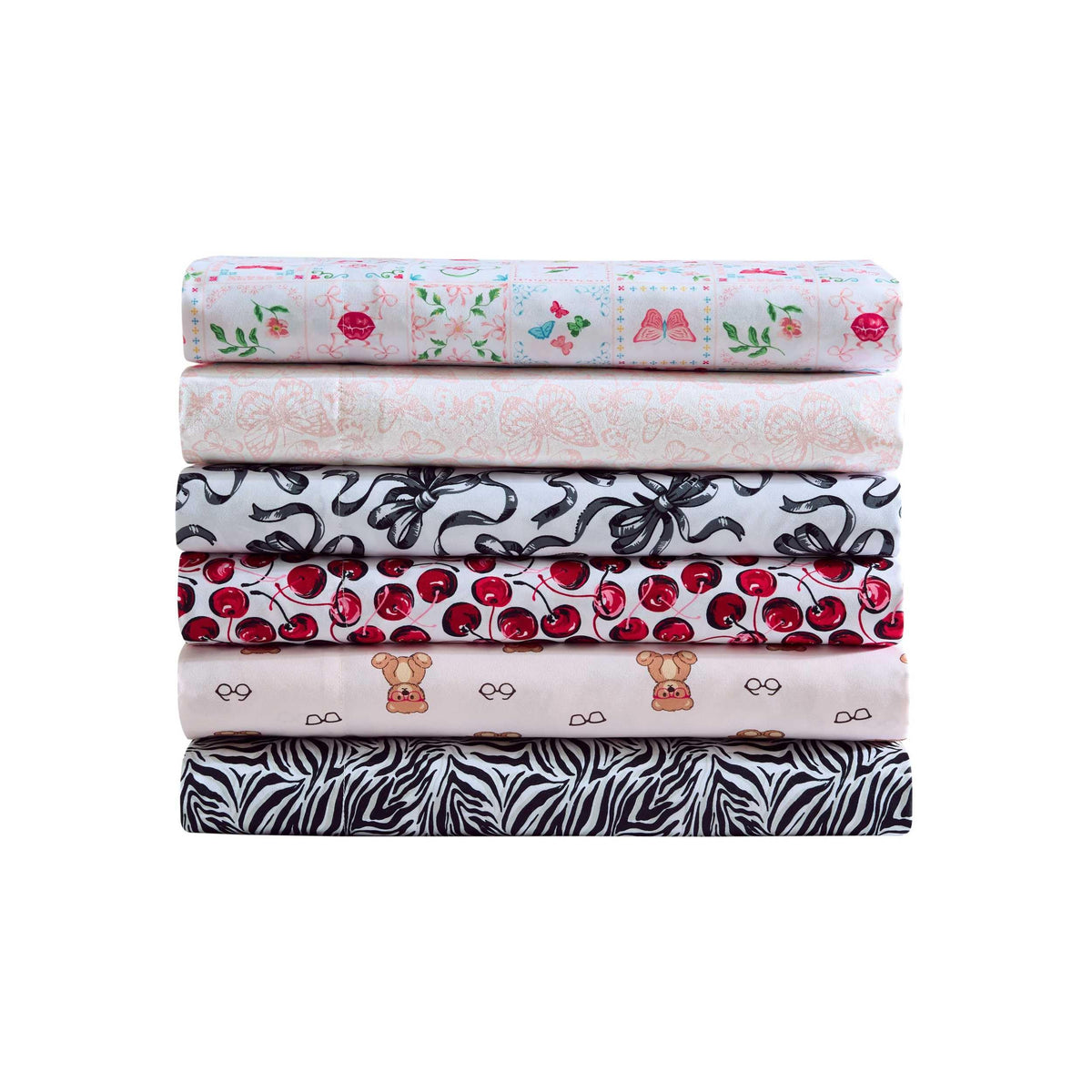 Betsey Johnson - Queen Size Sheet Set, Nerdy Teddies Print Microfiber Bedding with Deep Pocket Fitted Sheet, Bed Sheets with Matching Pillowcases, Nerdy Teddies Pink