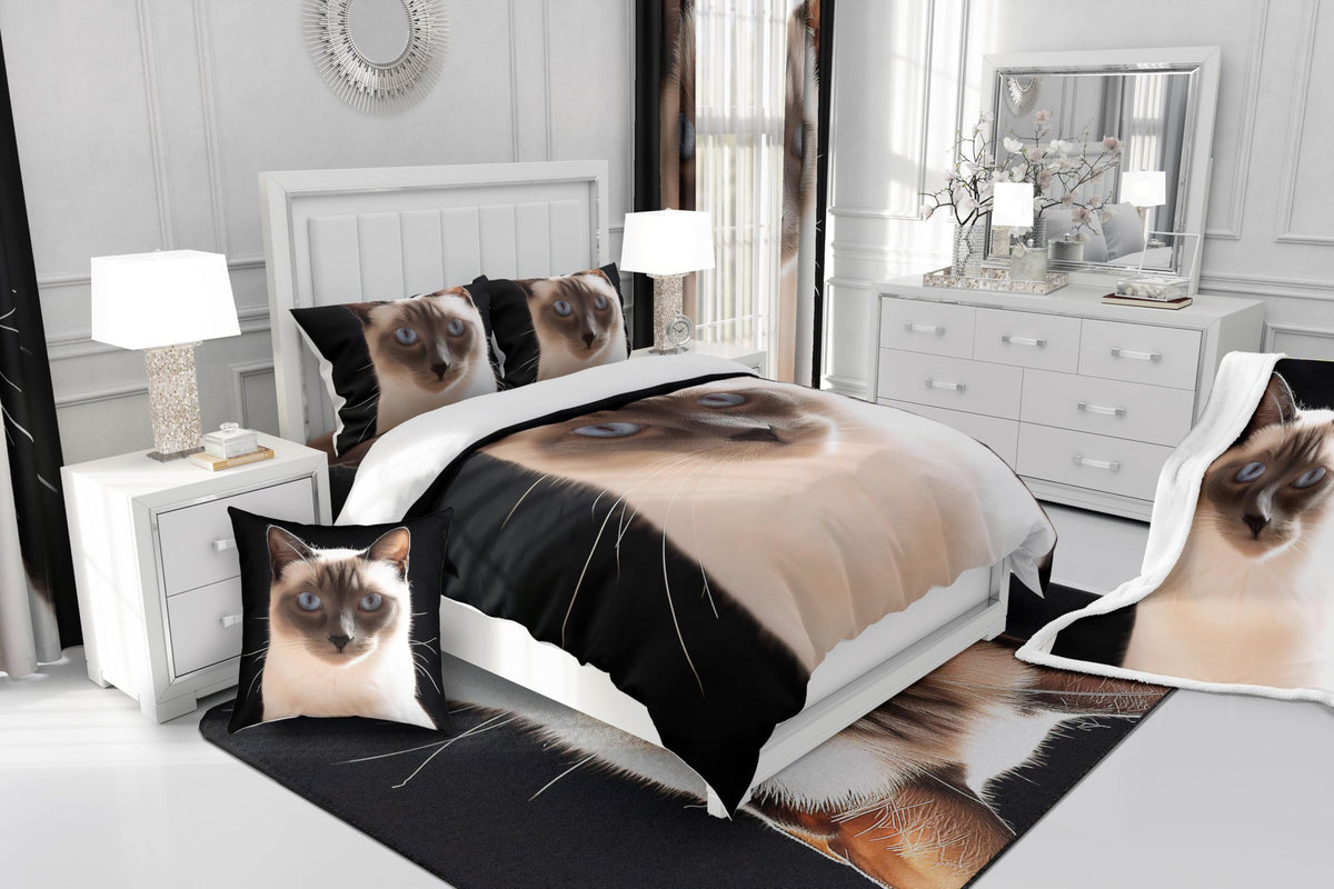 Feelyou Cute Cat Sherpa Blanket Siamese Cat Fleece Throw Blanket Girls Cartoon Pet Cat Plush Blanket Lightweight Microfiber Fuzzy Blanket for Sofa Bed Couch 50" x 60"