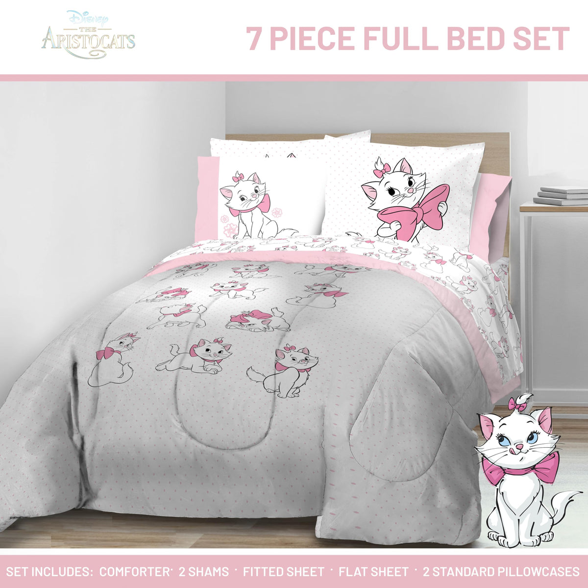Jay Franco Kids Bed Set, White, Aristocats, 7 Piece Full