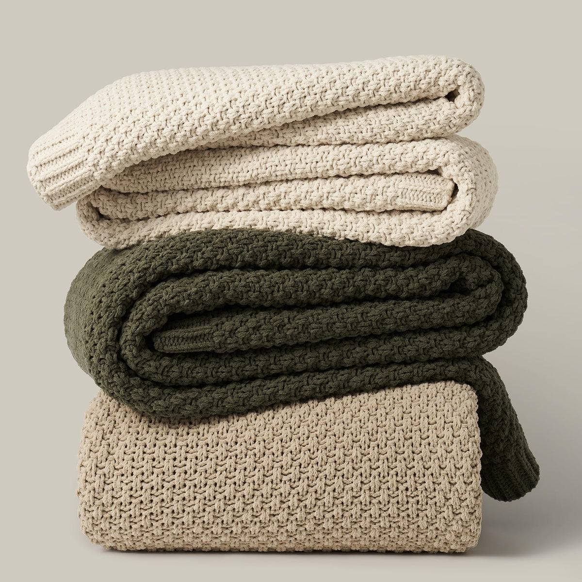 EVERGRACEHOME Chunky Chenille Knit Throw Blanket for Couch, Soft Luxurious Oversized Queen Moss Stitch Blanket for Bed, Cozy Farmhouse Knitted Throw for Sofa, Beige, 90" x 90"