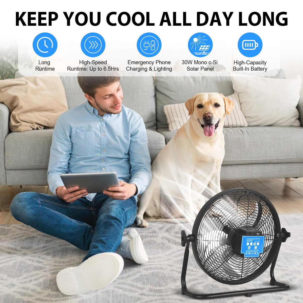 Feltar 16in Portable Solar Fan