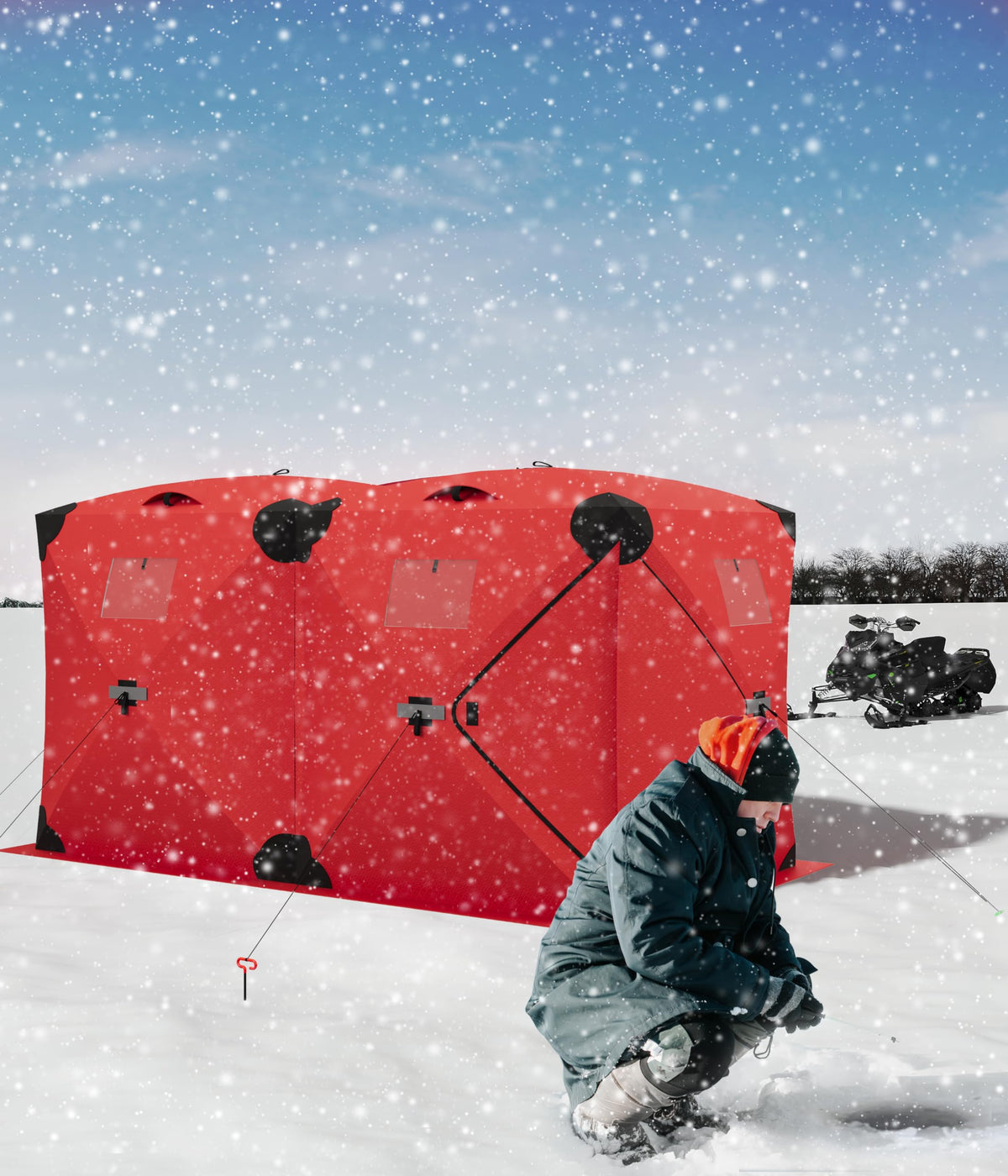 ActiveTrail Ice Fishing Tent Insulated Pop Up Hub Style Ice Shanty, 11.6 x 6.5 x 6 ft Portable Ice Fishing Shelter for 6 to 8 People, Windproof Ice Fishing Hut with Carry Bag, Ice Anchors, Vents