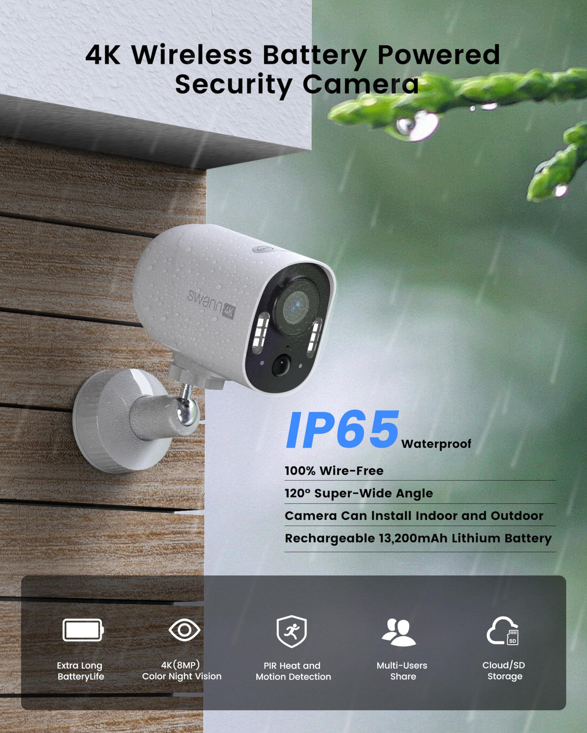 Swann Xtreem 4K Wireless Security Camera, Wireless Camera with 32GB Micro SD & Cloud Storage, Indoor & Outdoor Surveillance, Ideal for Baby Monitor & Home, 2-Way Talk, Wi-Fi, No Monthly Fee, 4KXTRM-GL