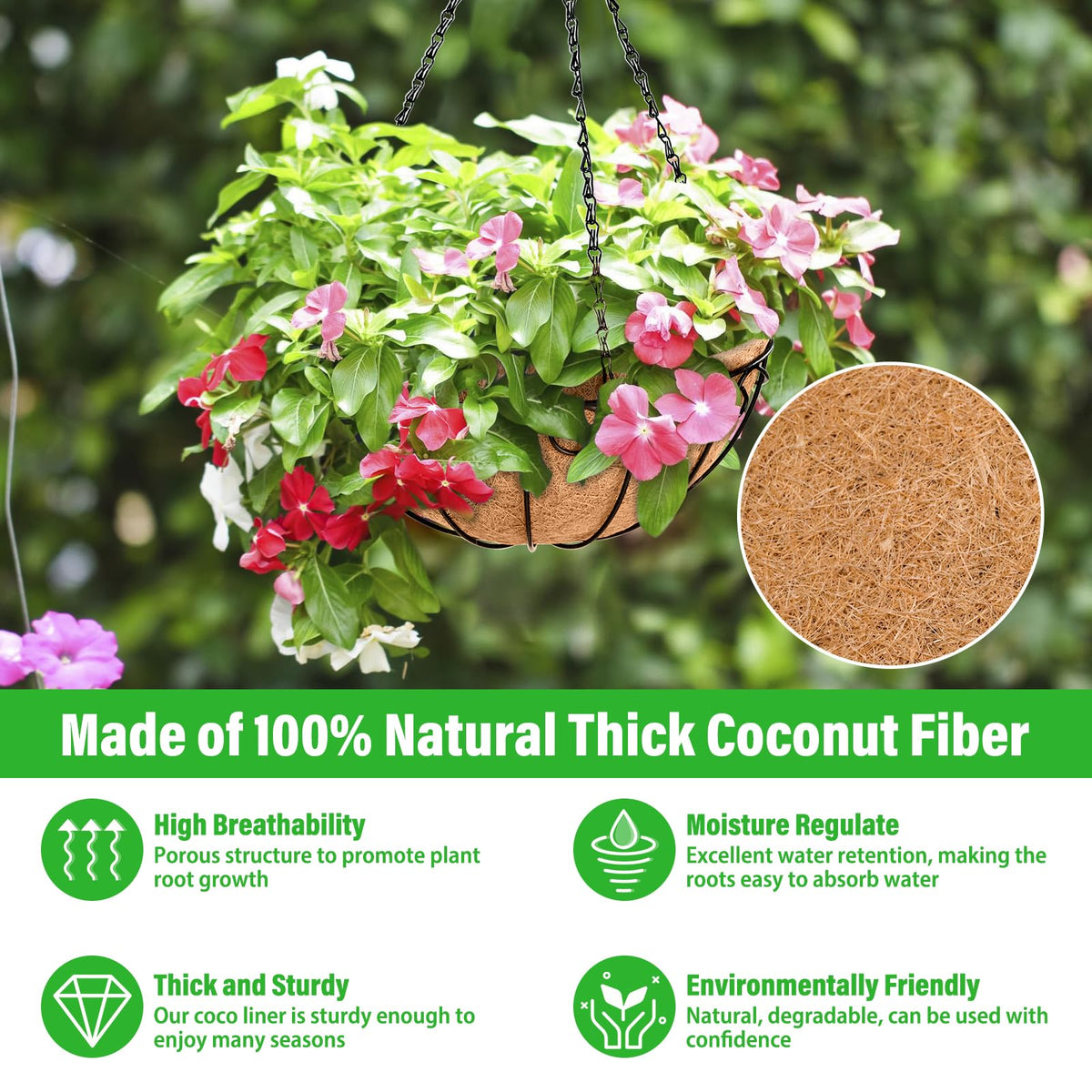 Legigo 6 Pack 10 Inch Metal Hanging Baskets for Plants Outdoor- Round Wire Hanging Planters Basket with Coconut Coir Liner, Hanging Flower Pot for Outdoor Plants Flowers Garden Decorations