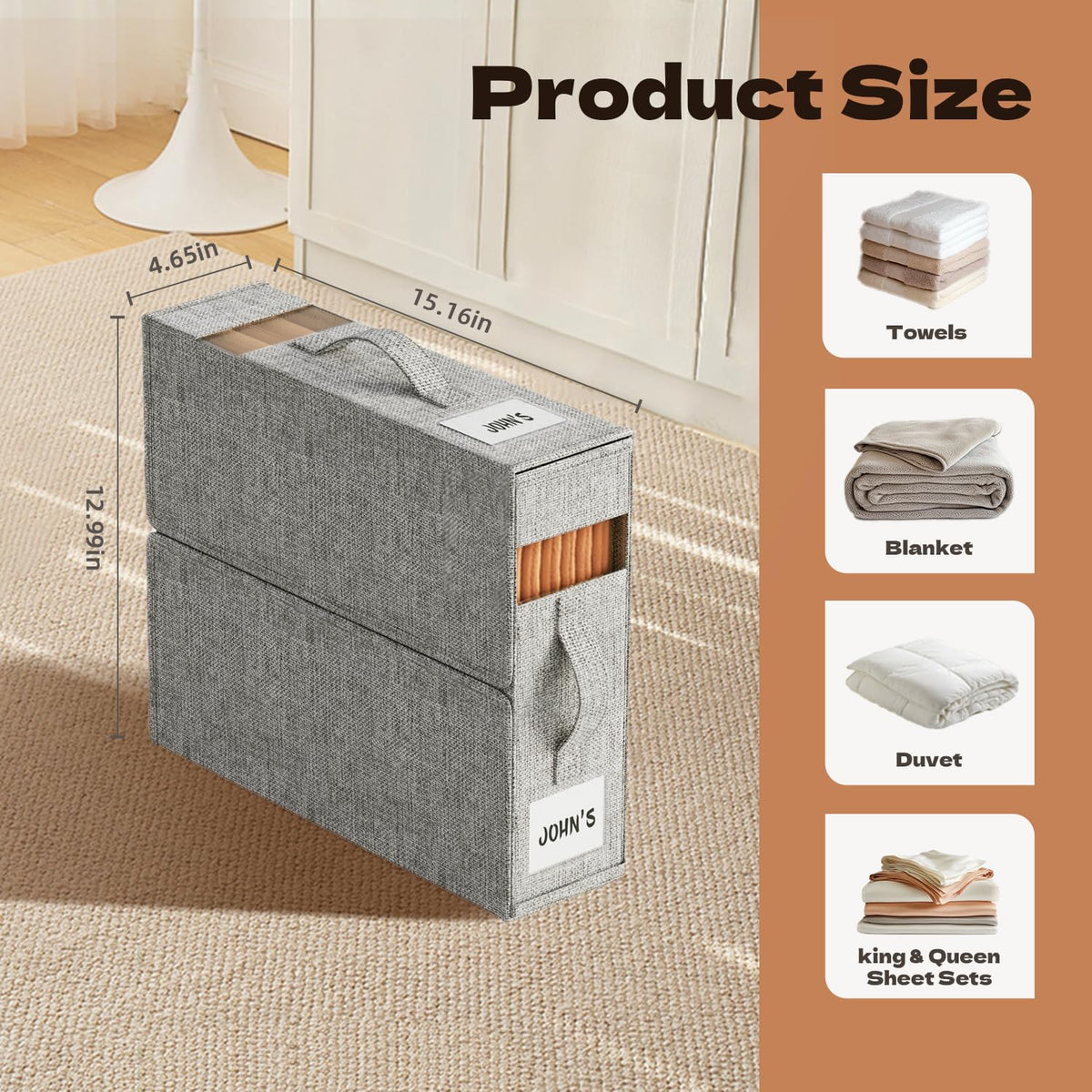 4pack Bed Sheet Organizer for Linen Closet (Grey) with Linen Drawer Organizer for Baby Clothes