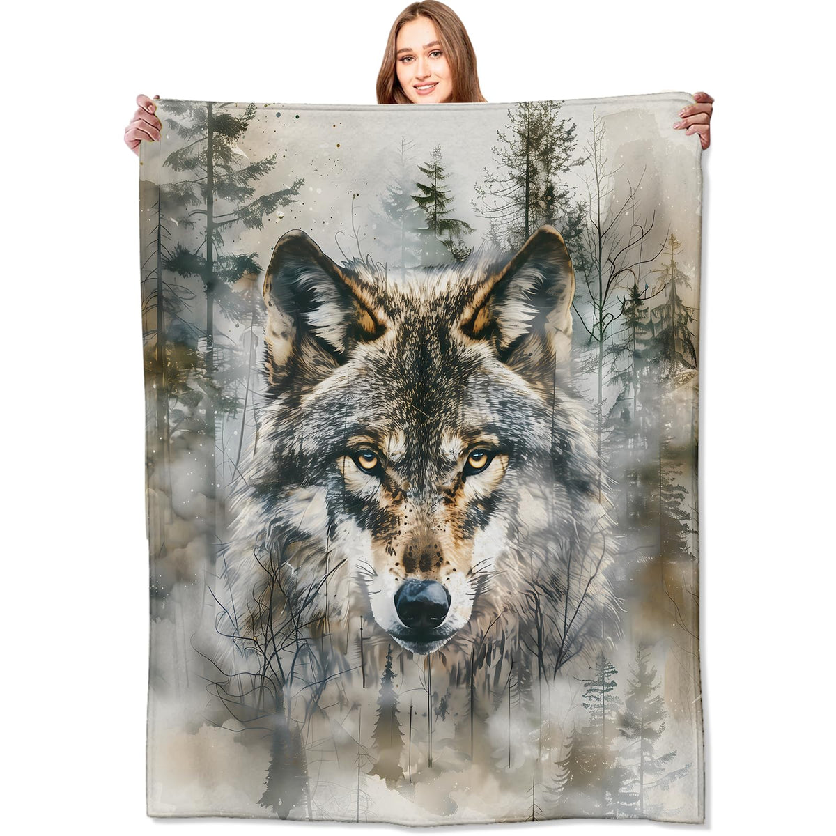 VODRM Cool Wolf Blanket Majestic Forest Throw Blankets,Birthday Gifts for Kids Men Women & Wildlife Lovers,Lightweight Soft Fleece Cozy for Sofa Couch Bed Room Rustic Decor 50x60in