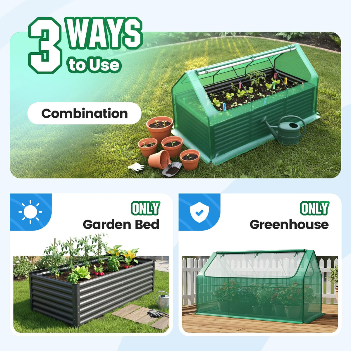 Quictent Raised Garden Bed Galvanized Raised Beds for Gardening Vegetables with Cover 8x4x2 ft Metal Planter Box Outdoor Use, Green
