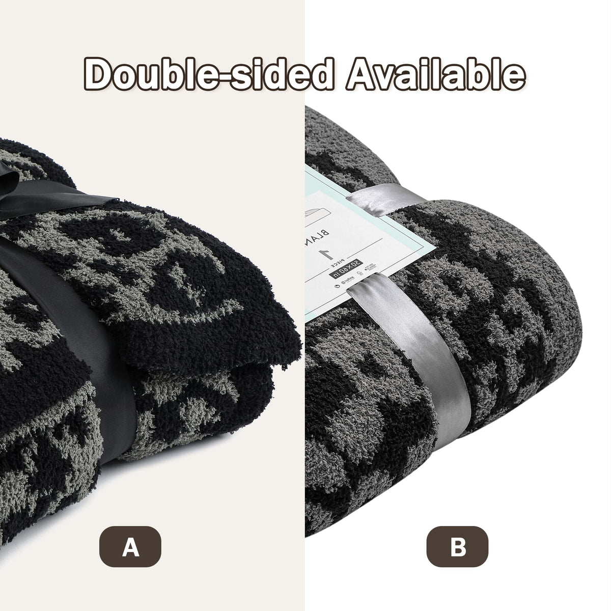bearberry Fuzzy Leopard Knitted Throw Blanket Soft Cozy Warm Microfiber Blanket for Couch Sofa Bed Travel(Graphite/Carbon, 50"x60")
