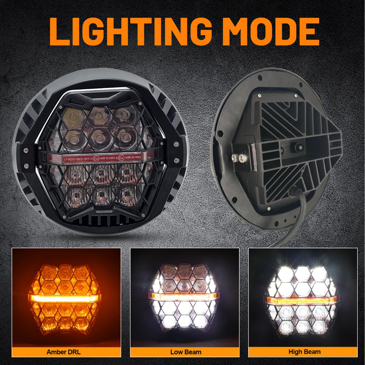 bamotop 120W 7'' Motorcycles LED Headlight With Amber DRL Hi/Lo Beam Headlamp for Harley Davidson Touring Street Glide 2014-2023 [Plug And Play]