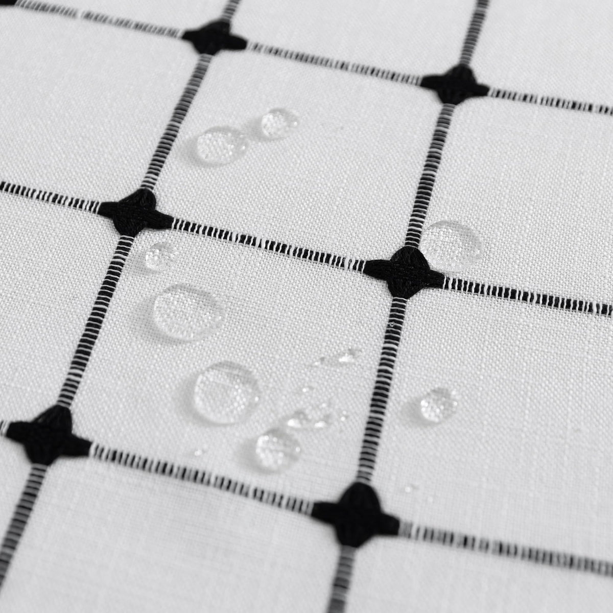 ROSERY No Hook Shower Curtain with Snap in Fabric Liner Set, Boho Farmhouse Black and White Woven Jacquard Grid Shower Curtain for Bathroom with Tassel, Checkered Pattern, 71" W x 74" L