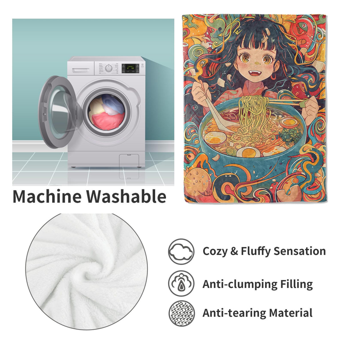 VANZEV Ramen Girl Blanket Gifts for Anime Fans Women, Anime and Foodie Flannel Blanket, Soft Warm Lightweight Throw Blankets for Bed Couch Home Travel Decor 50" x 60"