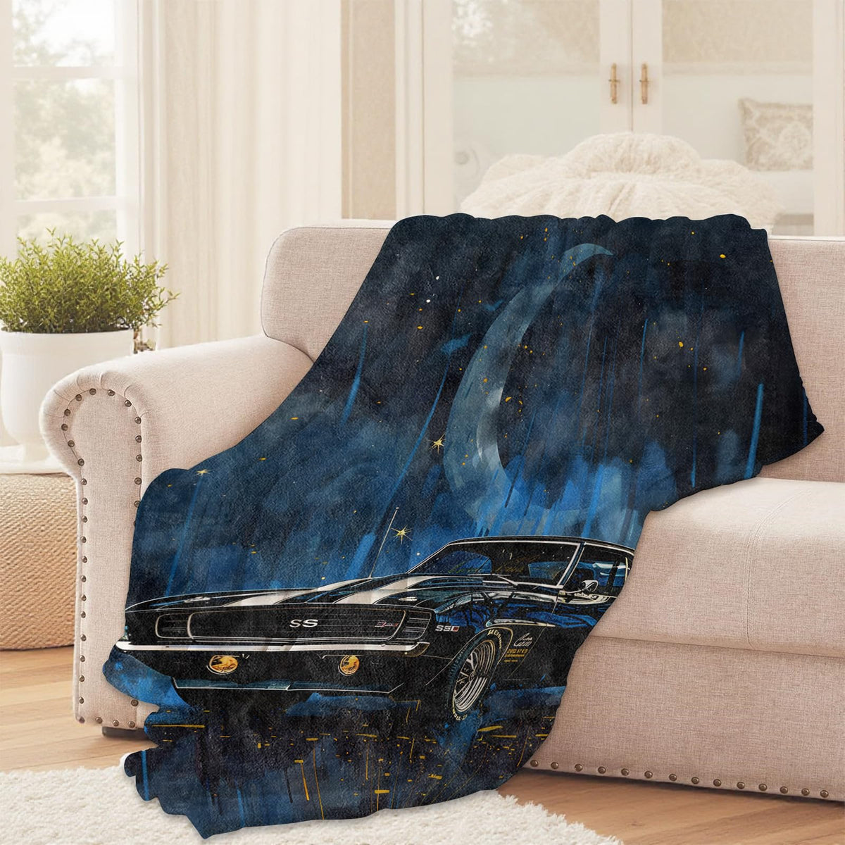 Retro Muscle Car Throw Blanket for Girls Boys Kids Adults, 50x60 in, Cozy Flannel Blanket for Bedroom, Camping, Couch, Room Decor, Fuzzy Warm Soft Gifts