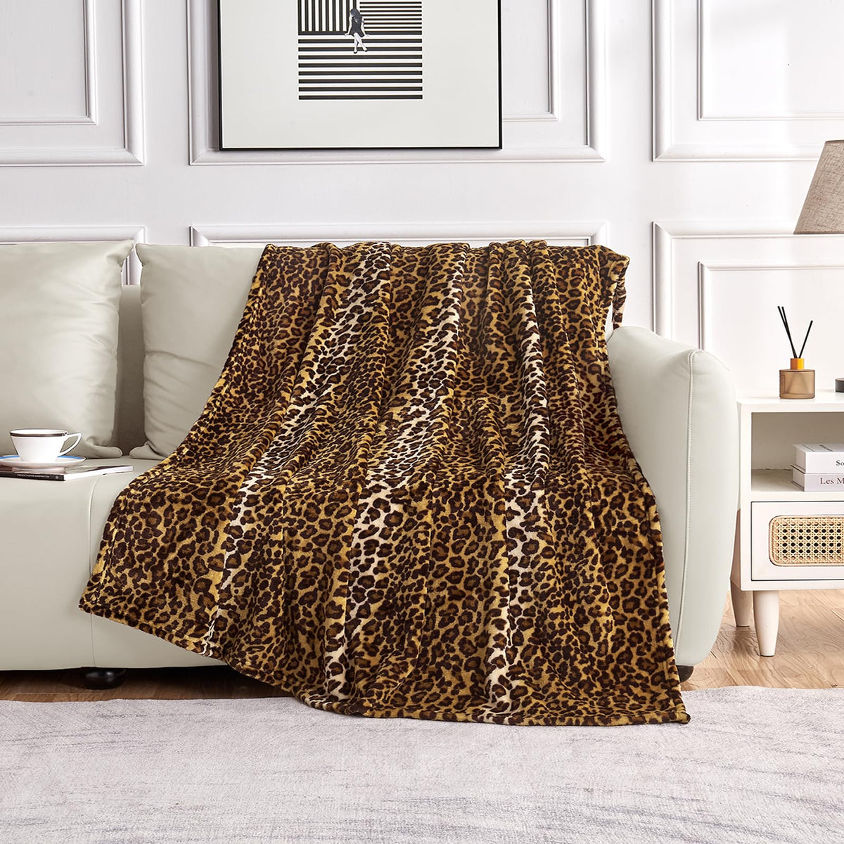 Edenleaf Leopard Print Blanket Fleece Throw for Bed Sofa Travel and Camping, Super Soft Cozy Fluffy Plush Cheetah Print Blanket for All Seasons 50"x60" (Dark Brown)