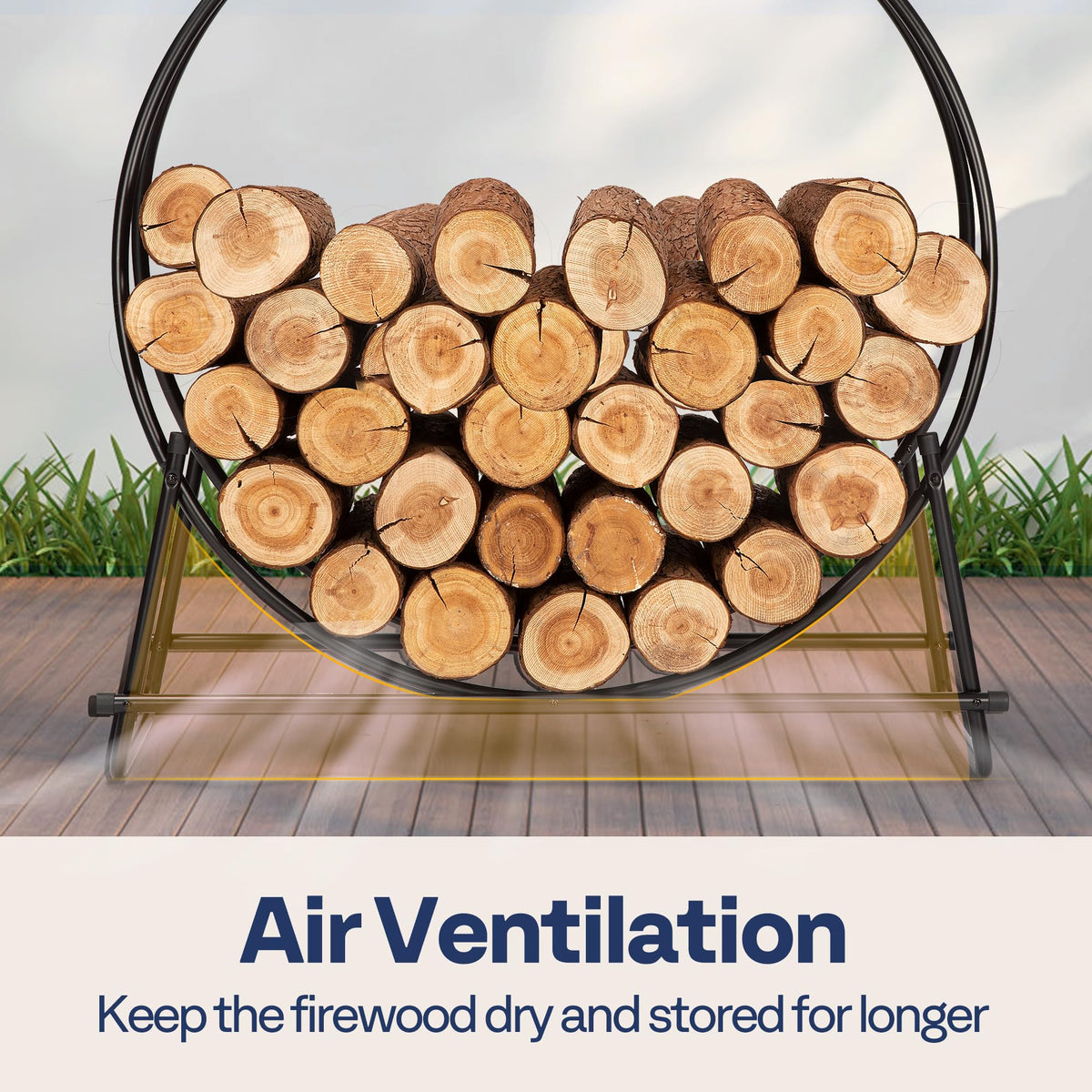 VIVOHOME 8 ft Firewood Rack Outdoor with Cover, Log Holder and Cover Combo Set with Zipper, Brown, with 32-in Firewood Rack Hoop with Cover, Round Log Holder Ring for Indoor Outdoor Patio Deck Porch