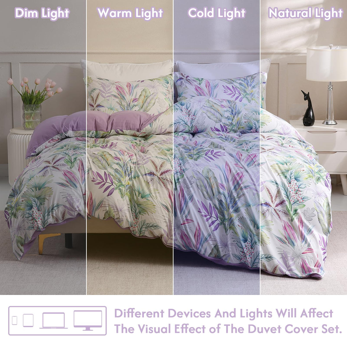 LONAVA Queen Botaincal 3 Pcs Duvet Cover Set, Breathable Soft Microfiber Lavender Lining Comforter Cover with Zipper Closure, and 2 Anti-Pilling, Fade Resistant Pillowcases, Tropical