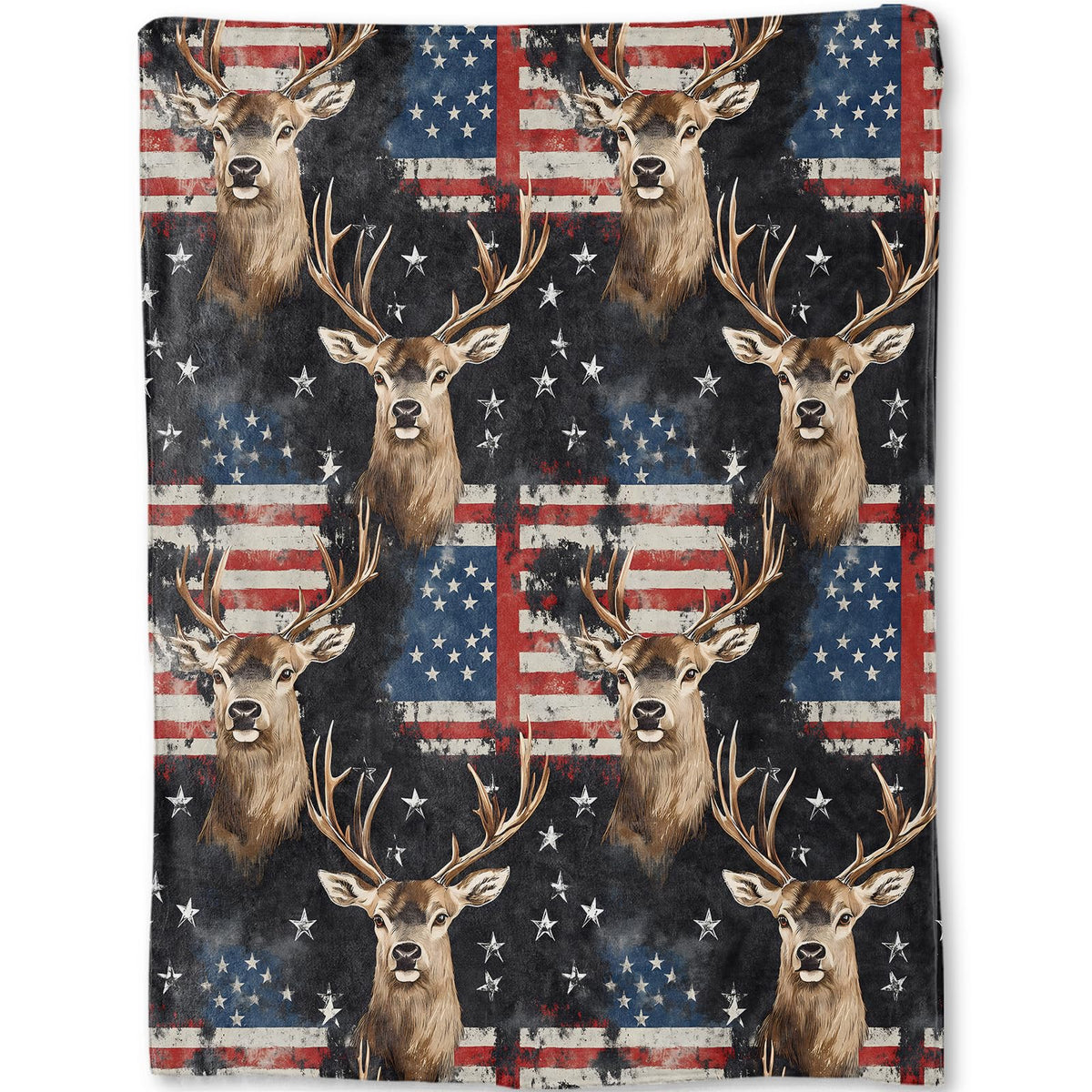 ainori Patriotic Deer Blanket - American Flag Stars and Stripes Fleece Throw,Gifts for Kids Adult, Soft & Warm,Lightweight, for Modern Rustic Decor, Wildlife Lovers, and Room Home Accents 50x60in