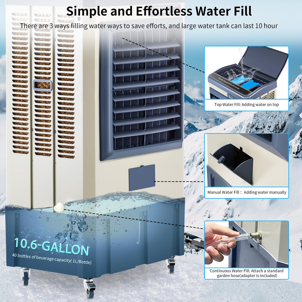 Uthfy 41" Swamp Cooler, 4800 CFM Evaporative air Cooler with 10.6 Gallon Water Tank, Portable Outdoor Air Conditioner with 3 Ice Pack, 120° Oscillation, 3 Speed for Garage, Yard, Blue