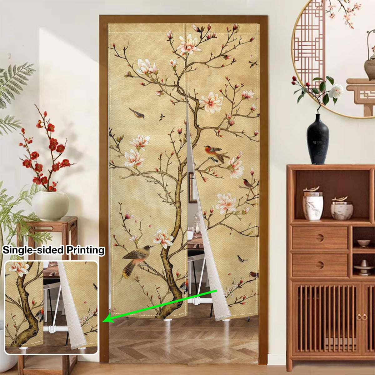 Leowefowa Long Japanese Noren Doorway Curtain Window Treatment Chinese Traditional Printing Door Curtain Tapestry Panel for Room Privacy Divider Home Kitchen Decor (Brown, Blossom), 33.5"x 70.9"