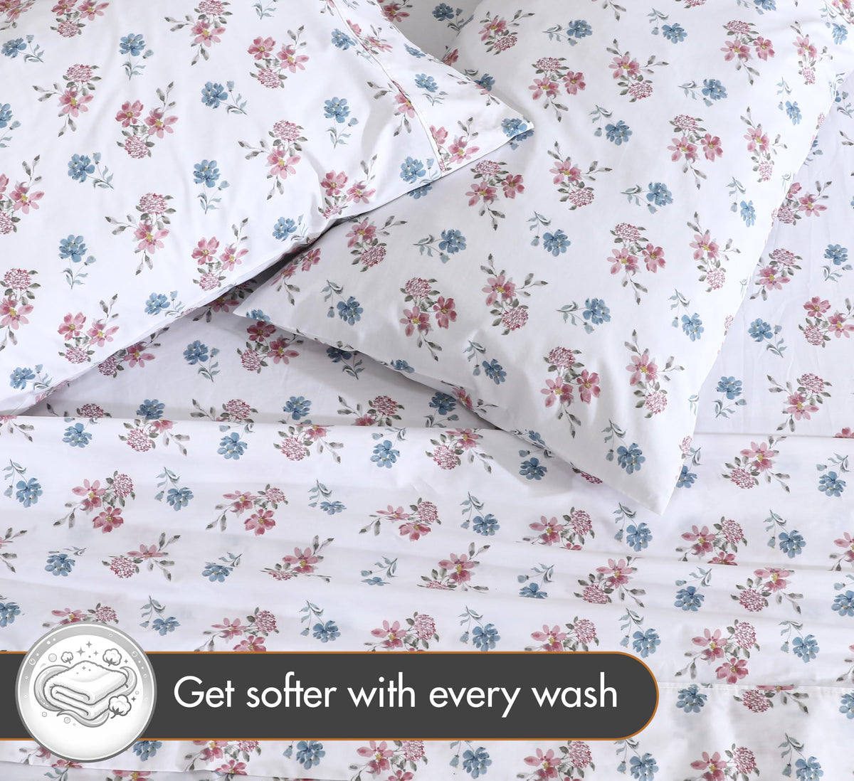 ZOYER 100% Cotton Sheets – Full Size Percale Bedding, Cooling & Breathable, Durable with a Crisp, Soft & Comfortable Feel, 16" Deep Pocket, 4-Piece Set, Flora Rhapsody
