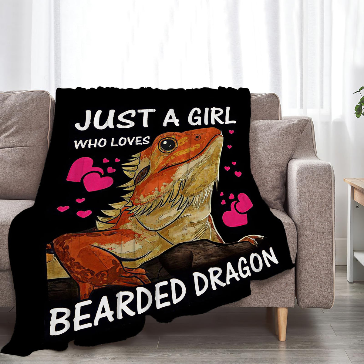 Bearded Dragon Blanket Just A Girl Who Loves Bearded Dragon Throw Blankets Soft Warm Cozy Fuzzy Plush Gifts for Girls Women Lightweight Fleece Flannel Stuff Decor Gift for Kids Adults Lover 50"X40"