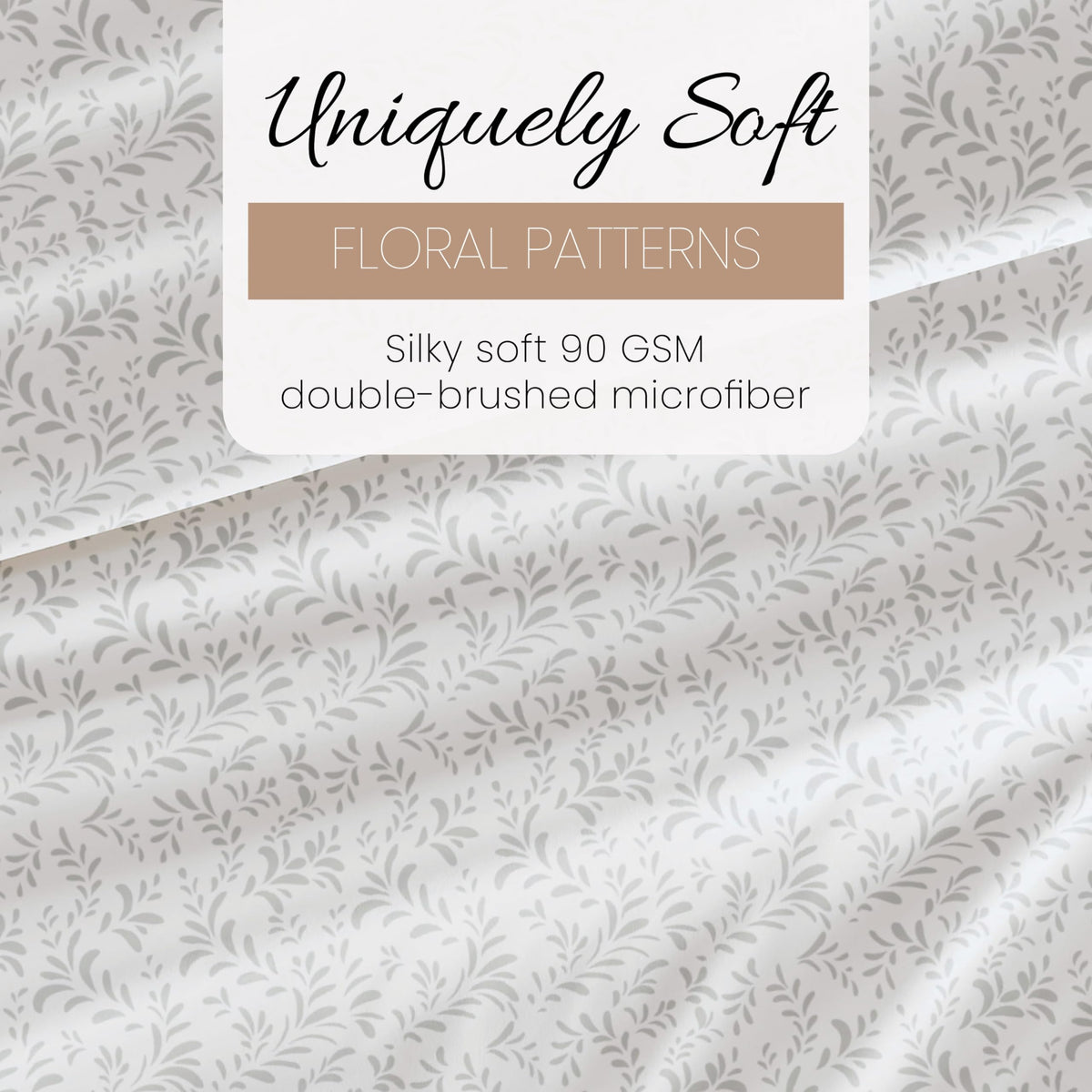 Linen Market Double-Brushed Patterned Microfiber Full Sheet Set 4 Piece – Oeko-TEX Certified Ultra Soft & Wrinkle-Free - 16" Deep Pocket Sheets - Easy Care Full Size - Burst of Vines Light Gray